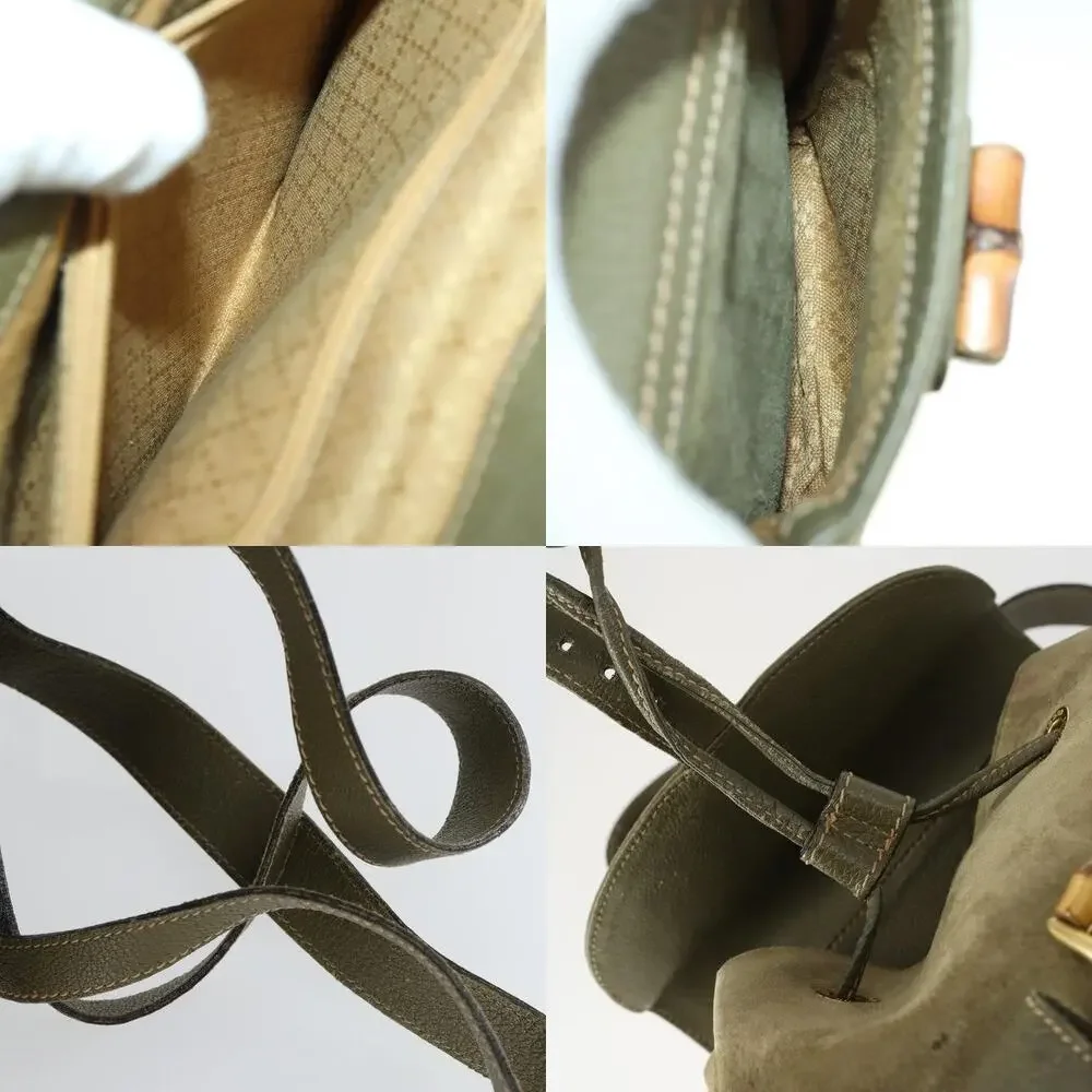 Gucci Bamboo Suede Backpack Khaki Gold 003 58 Green